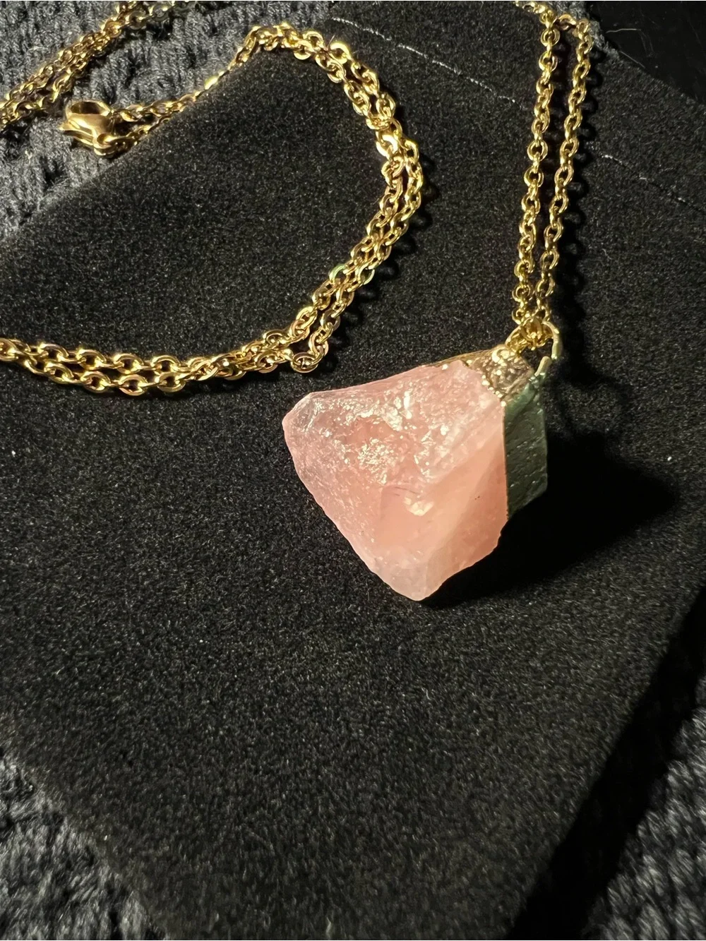 Raw Rose Quartz Gold-Dipped Crystal Pendant Necklace